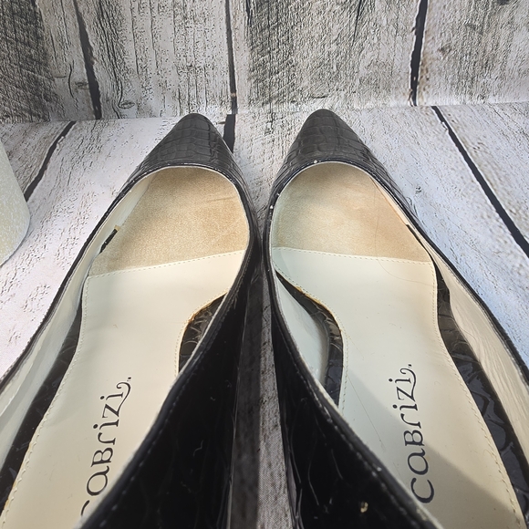 CABRIZI HOLLY CROC EMBOSSED GLOSSY BLACK HEELS PUMPS WOMENS 7.5 EUC - Picture 13 of 13